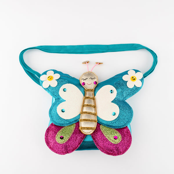Blue and purple butterfly bag